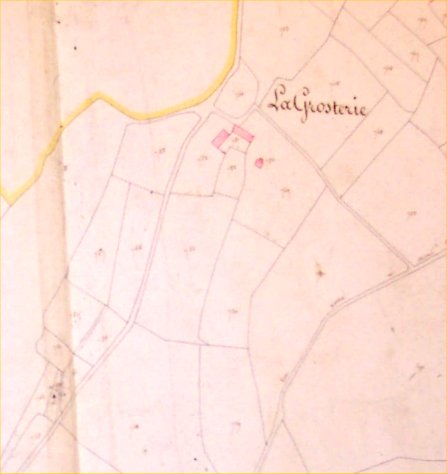 Detail of the 1822 cadastral map showing the original buildings and field boundaries at La Grosterie